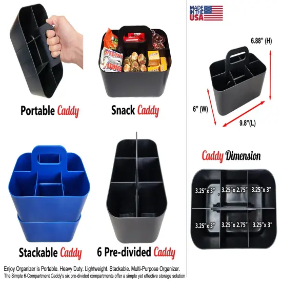 Enjoy Organizer Small Stackable and Portable Simple 6-Compartment Art Caddy - Made In USA Blue {3}