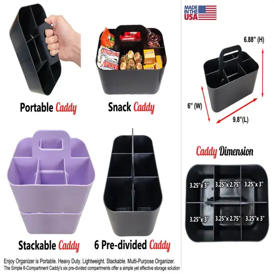 Enjoy Organizer | 4 Small Stackable and Portable Simple 6-Compartment Art Caddy - Made In USA {2}