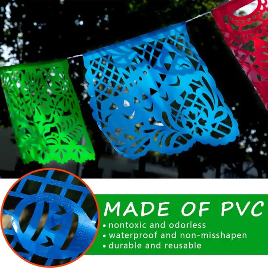 Mexican Party Decoration, 18 Feet Plastic Papel Picado Fiesta Banner Cinco de Mayo Decor Mexican Birthday Party {3}
