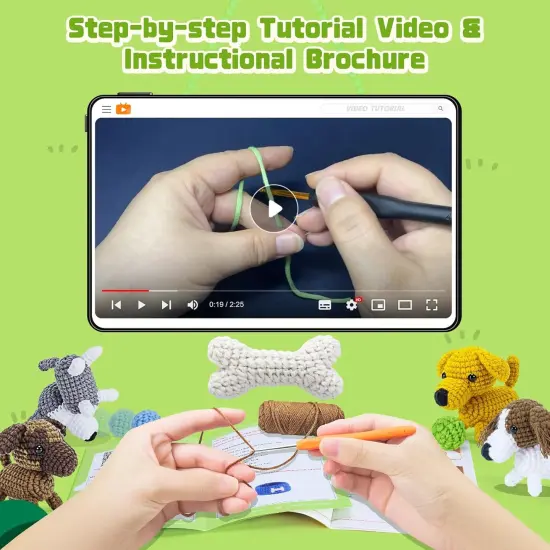 Crochet Kit, 9pcs Crochet Kit for Beginners w Step-by-Step Video Tutorials, Learn to Crochet Kits for Adults Kids, DIY Knitting Supplies-Husky, Golden Retriever, Springer Spaniel, Pug {3}