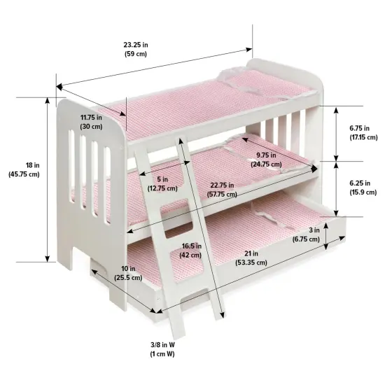 Badger Basket Trundle Doll Bunk Bed with Ladder and Free Personalization Kit - White/Pink {4}