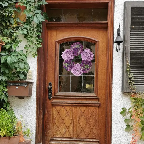 2-Pack: Magenta Pink Hydrangea Wreath, 15" Wide, Grapevine Ring, Front Door Wreath by Floral Home&reg; {4}