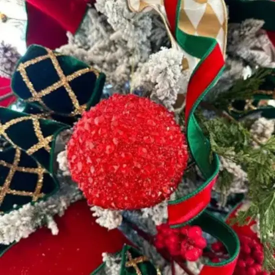 4" Red Crystal Ball Ornament {4}