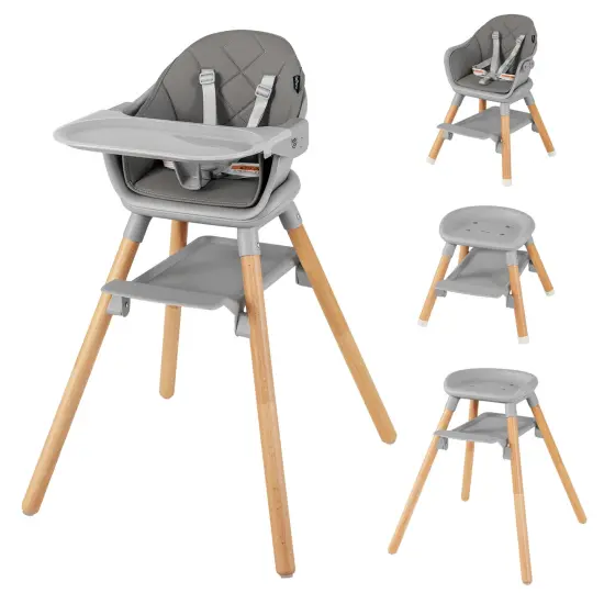 Costway 6-in-1 Convertible Wooden Baby Highchair Infant Feeding Chair with Removable Tray Black/Grey/Pink/White/Beige {9}