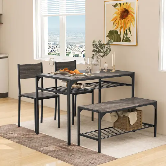 Costway Dining Table Set for 4 Rectangular Table with 2 Chairs, 1 Bench, Storage Racks Rustic Brown/Gray/Brown {10}