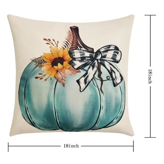 Fall Decorations for Home-Throw Pillow Covers 18x18 in Set of 4,Pumpkin Linen Pillow Case for Thanksgiving Couch Autumn Holiday Outdoor Burnt Orange Blue White Decor {6}