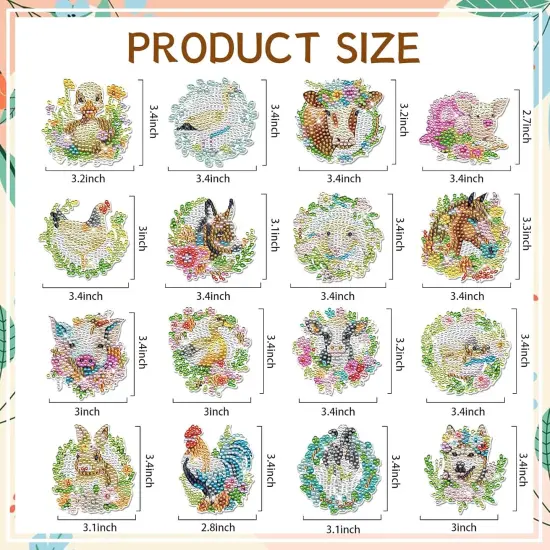 Diamond Art Refrigerator Magnets Kit - 16 PCS Farmhouse Horse Pig Cow Sheep Chicken Duck Dog Rabbit Diamond Art {3}