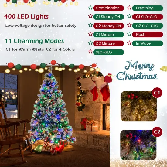 Costway 7 FT Pre-Lit Artificial Christmas Tree Hinged with Pine Needles 400 LED Lights {6}