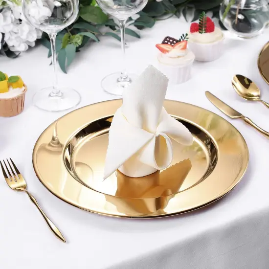 12 Pcs Gold Stainless Steel Charger Plates 13 Inch Round Metal Charger Plates Bulk Mirror Elegant Charger Luxury Table Decor for Wedding Dinner Party {2}
