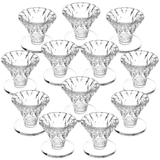 Okuna Outpost Set of 12 Glass Candlestick Holders- Small Taper Candle Holders for Wedding, Table Centerpieces, Home and Party D&eacute;cor (2.4 x 2.4 x 2.3 inches) Clear {1}