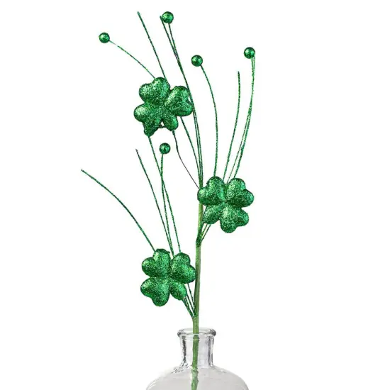 22" Emerald Glittered Shamrock Spray - St. Patrick's Day Decoration {1}