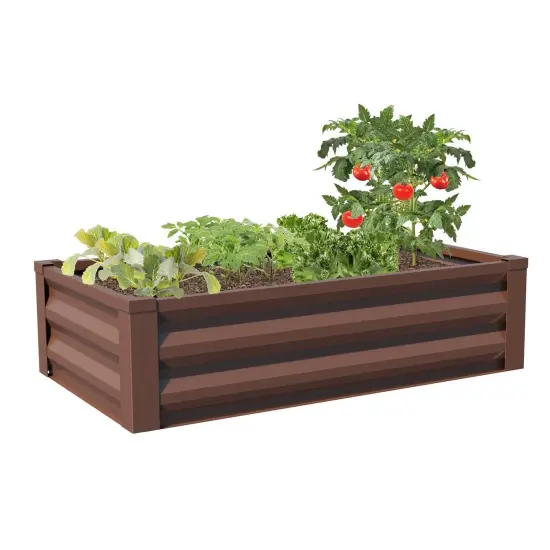 Galvanized Metal Raised Garden Bed Planter for Vegetables, Flowers Herbs Open Bottom Design Brown {1}