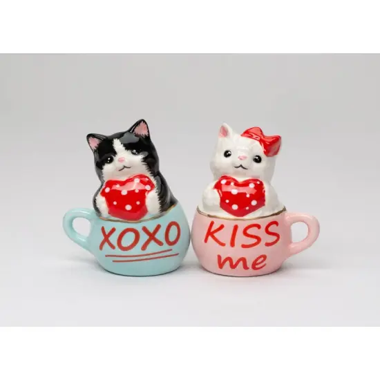 Ceramic Valentine Teacup Cat Salt and Pepper Shakers, Cat Lovers' Gift, Gift for Her, Valentine's Day Decor {1}