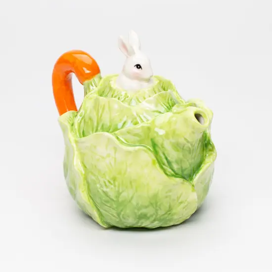 Ceramic Easter Bunny Rabbit on Cabbage Teapot, Spring Decor, Tea Lover Gift, Gift for Her, Gift for Mom {3}