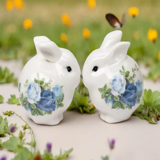 Ceramic Victorian Easter Bunny Salt And Pepper Shakers, Spring Decor, Gift for Mom {1}