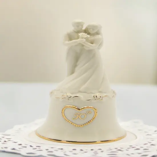 Ceramic 50th Anniversary Wedding Couple Bell, Anniversary Party Decor, Gift for Friends, Gift for Parents {2}
