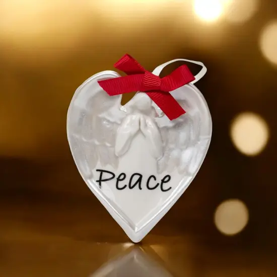 Ceramic Heart Shaped Angel Ornament - Peace, Christmas Tree Decor, Religious Decor {1}