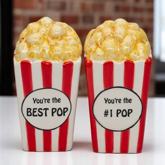 Ceramic Popcorn Salt and Pepper Shakers, Popcorn Lover Gift, Father's Day Gift {1}