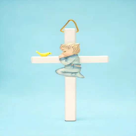Ceramic Praying Boy With Bird Cross Wall Decor, Religious D&eacute;cor, Religious Gift, Church D&eacute;cor, Church Gift, Baptism Gift, Nursery Decor {2}