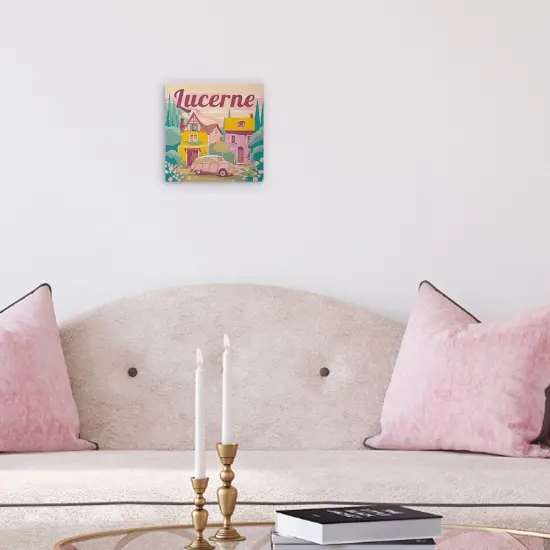 Figured'Art Mini Paint by Numbers Kit for Adults with Frame Travel Poster Lucerne Small format 8"x8" - Craft Art Painting DIY Canvas Already Stretched on a Wooden Frame {2}