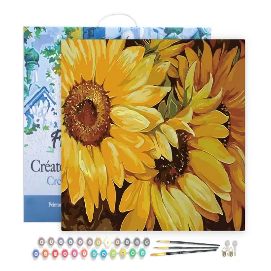 Figured'Art Paint by Numbers for Adults with Frame Sunflower In Full Bloom 16"x20" - Craft Art Painting DIY Kit Canvas Already Stretched on a Wooden Frame {1}