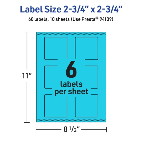 Avery Bright Blue Paper Labels, 2.75" x 2.75" Square {5}