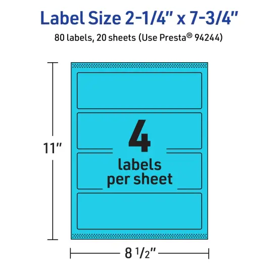 Avery Bright Blue Paper Labels, 2.25" x 7.75" Rectangle {5}