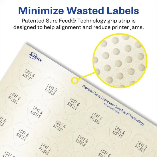 Avery Pearlized Ivory Heart Labels with Sure Feed Technology, Print-to-the-Edge, .75" x .75" {4}