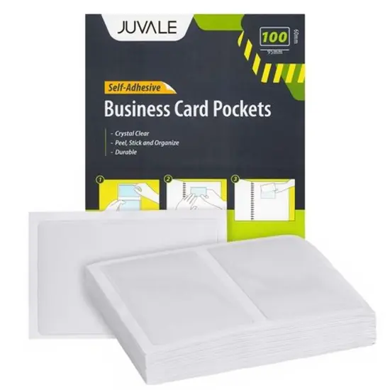 100-Pack Clear Business Card Pockets Holders 3.75x2 In, Self-Adhesive Top Load Plastic Protector and Sleeves Labels, Bulk Set for Storage, Organization, Labeling {1}
