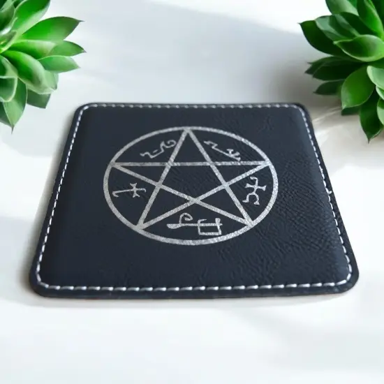 Coaster - Demon Trap - SET OF 2 - Leather or Stitched Cork Black/Silver {7}
