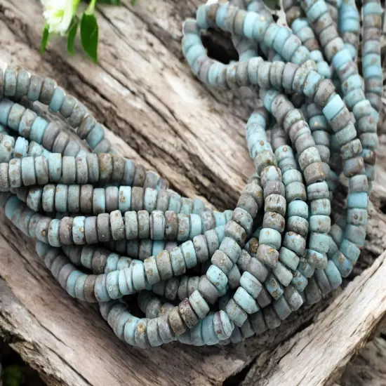 6x3mm Aged Robins Egg Blue Indonesian Heishi Beads (20" Strand) {2}