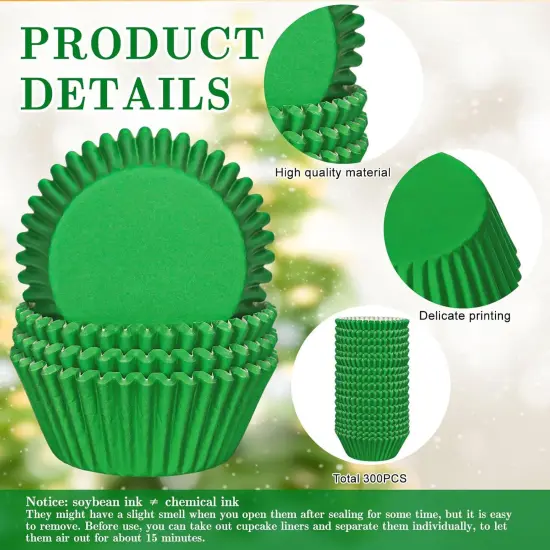 300Pcs Green Cupcake Liners Christmas Green Baking Cups Standard Muffin Cupcake Wrappers for Spring Xmas Holiday Party Supplies {3}