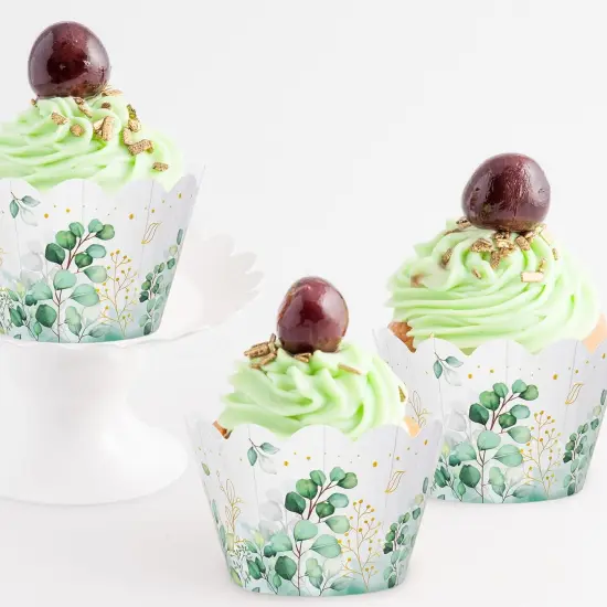 36Pcs Eucalyptus Leaf Cupcake Wrappers Spring Wood Sage Green Cupcake Liners Greenery Cupcake Holders for Baby Shower Wedding Party Supplies Dessert Decor {4}