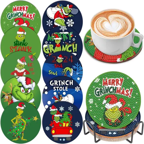 10 Pcs Christmas Diamond Painting Coasters Diamond Art Coasters {1}