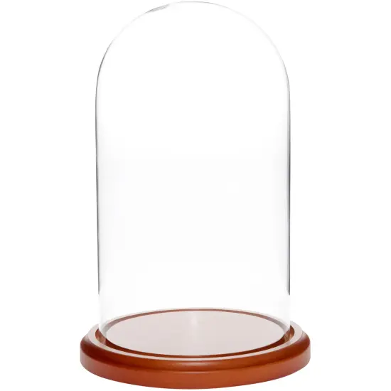 Plymor 5.5" x 10" Glass Display Dome Cloche Dark Mahogany Veneer {2}