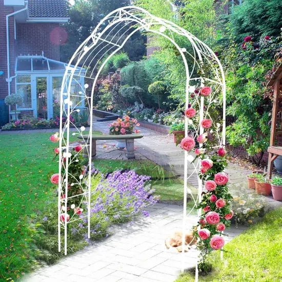 8-in-1 Freestanding Metal Garden Arch Arbor Trellis {3}