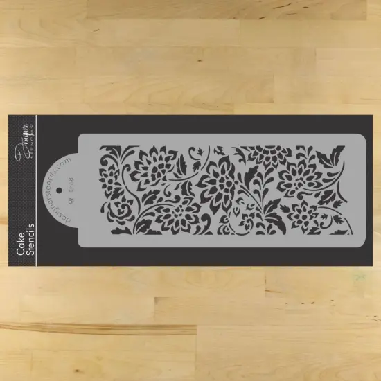 Janet's Jacobean Cake Stencil Border | C868 by Designer Stencils | Cake Decorating Tools | Baking Stencils for Royal Icing, Airbrush, Dusting Powder | Reusable Plastic Food Grade Stencil for Cakes | Easy to Use & Clean Cake Stencil {1}