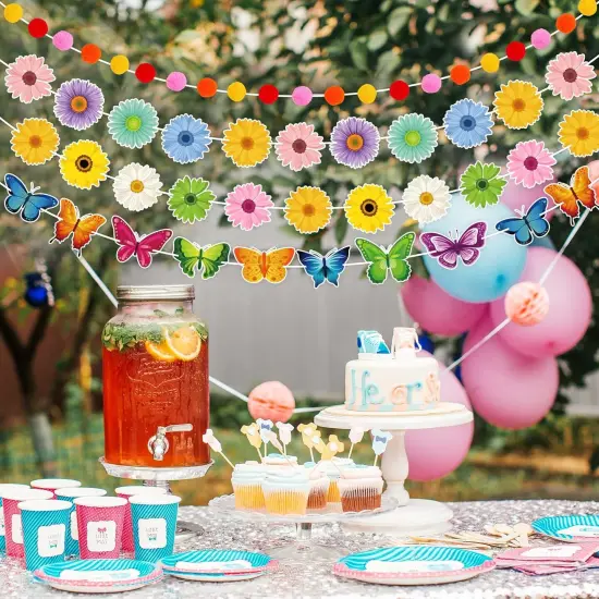 4Pcs Spring Banner Decorations Spring Butterfly Flowers Garland Kits Sun Flowers Hanging Swirl Birthday Party Supplies {4}