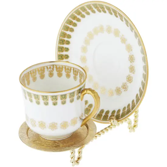 Bard's Ornate Twisted Shiny Gold-toned Cup and Saucer Stand, 3" H x 2.75" W x 4" D {3}