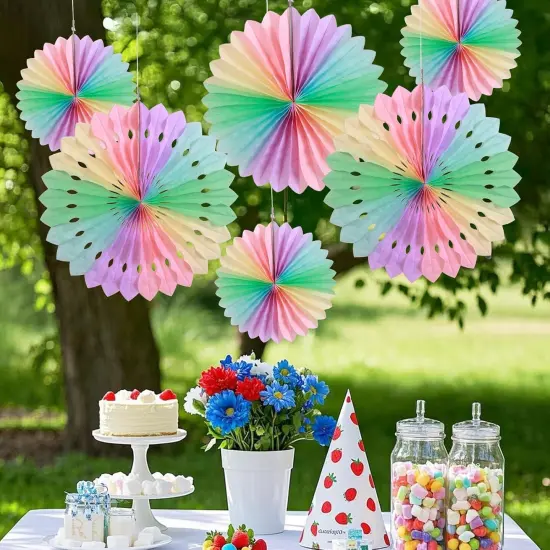 Paper Fan, Pastel Flowers, Decor for Wall, Rainbow Decorations Hanging, Macarons Paper Fans Backdrop for Spring {4}