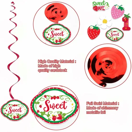 Strawberry Birthday Decorations, 40Pcs Sweet One Hanging Swirls Summer Fruit Decor {4}
