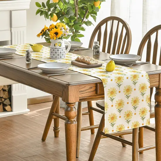 Daisy Sunflower Floral Summer Table Runner, Seasonal Kitchen Dining Table Decoration for Home Party Decor 13x72 Inch {4}