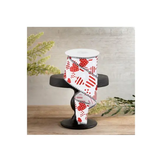 2.5" Valentine Hearts Gingham Ribbon: White (10 Yard) {3}