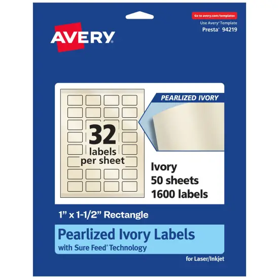 Avery Pearlized Ivory Rectangle Labels with Sure Feed Technology, Print-to-the-Edge, 1" x 1.5" {1}
