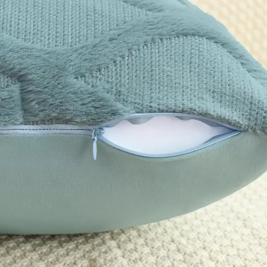 Spring Throw Pillow Covers 18x18 Inch Set of 2, Soft Plush Faux Fur Wool Aqua Couch Pillow Covers, Decorative Pillow Cases for Bed Sofa Living Room Home Decor {4}