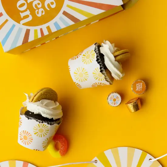 Big Dot of Happiness Retro Sunshine Party Cupcake Wrappers, Here Comes The Son Boho Baby Shower Theme Decoration Favors - Set of 12 {3}