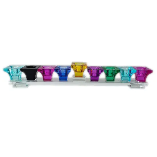 Elegant Flat Crystal Menorah By Kinor Decor Colorful {3}