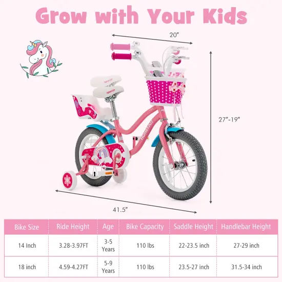 Honeyjoy 14/18 Inches Kids Bicycle with Training Wheels & Basket for Boys & Girls {4}