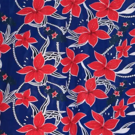 1 Yard Large Glitter Plumeria Polyester Fabric, 60 inches Width Premium Material Red {7}