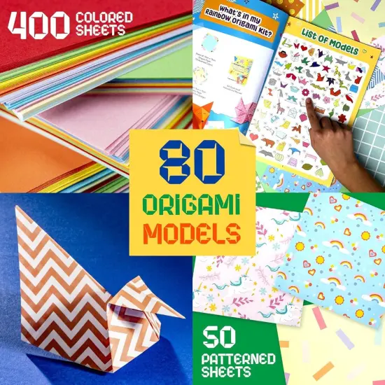 BRYTE Ultimate Rainbow Origami Kit With 450 Fun Colorful Papers, Gift-Ready Crafts For Girls Kids Ages 8-14 {6}